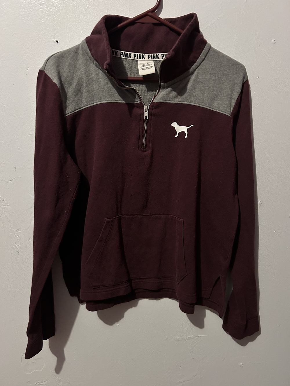 PINK Victoria's Secret Burgundy and Grey Half‑Zip Pullover
